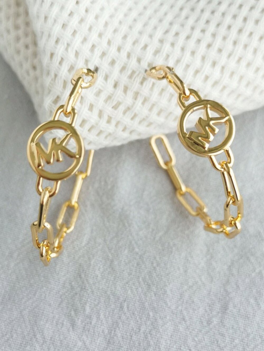 Michael Kors Signature Hoop Chain Link Goldtone Hoop Earrings